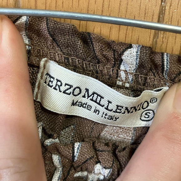 Terzo Millennio Made in Italy 100% Cotton Ruffle Brown and Blue Off-Shoulder Top - Picture 3 of 4